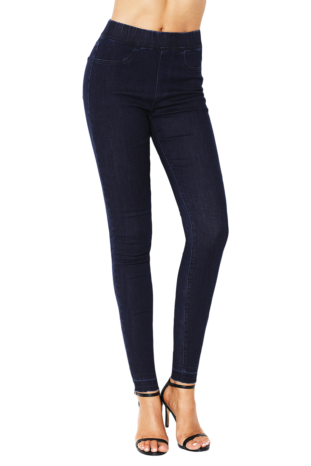 new navy blue elastic waist jeans stretch pants for women