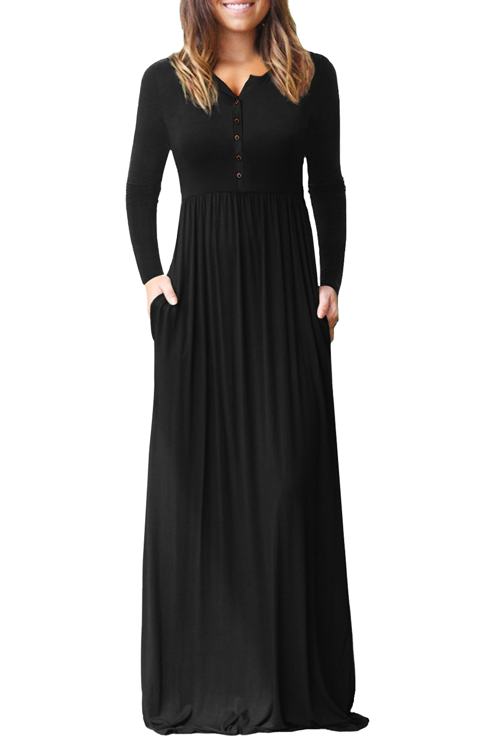 Black Long Sleeve Button Down Casual Maxi Dress Wholesale