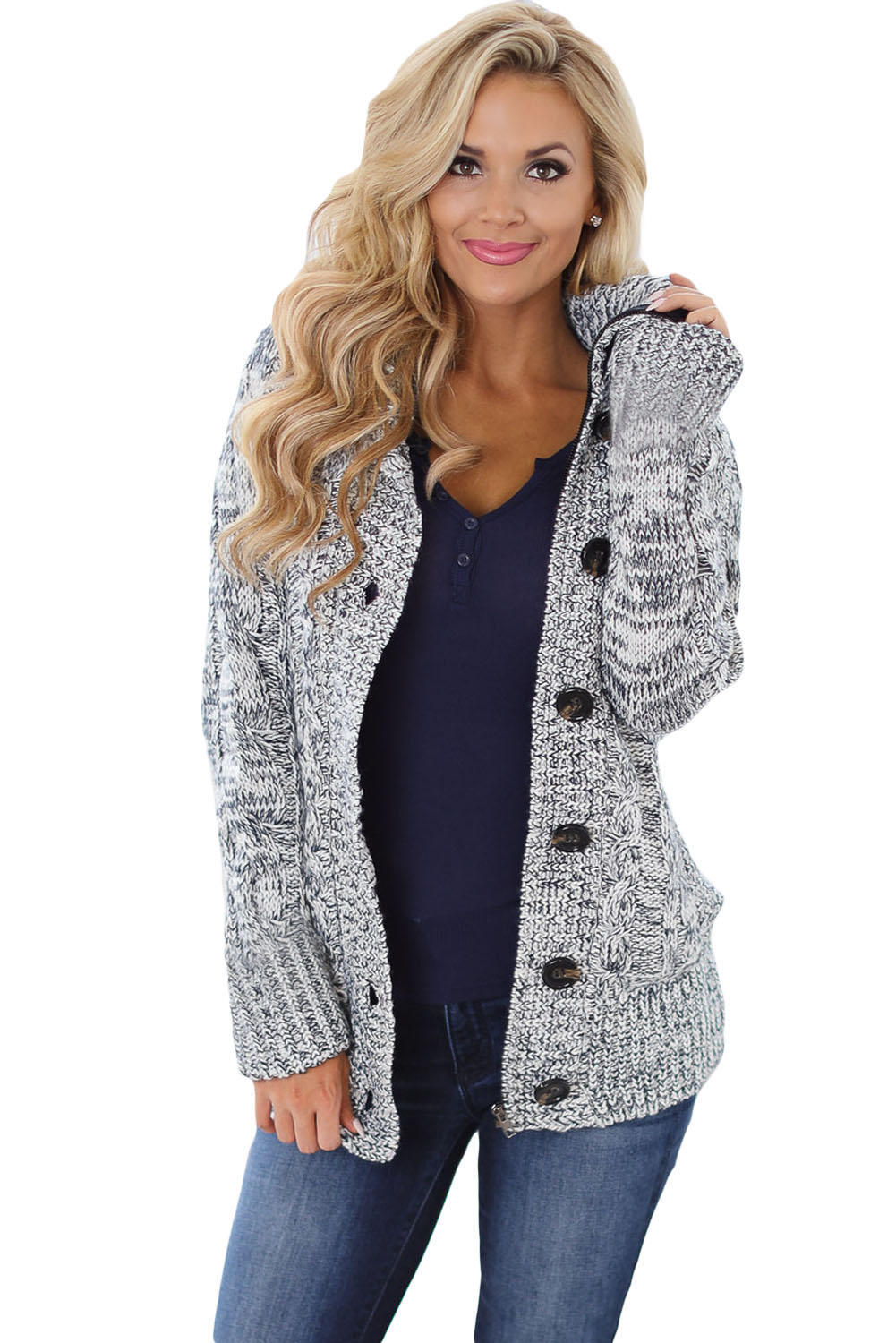 Fashion Dark Gray Long Sleeve Button-up Hooded Cardigans