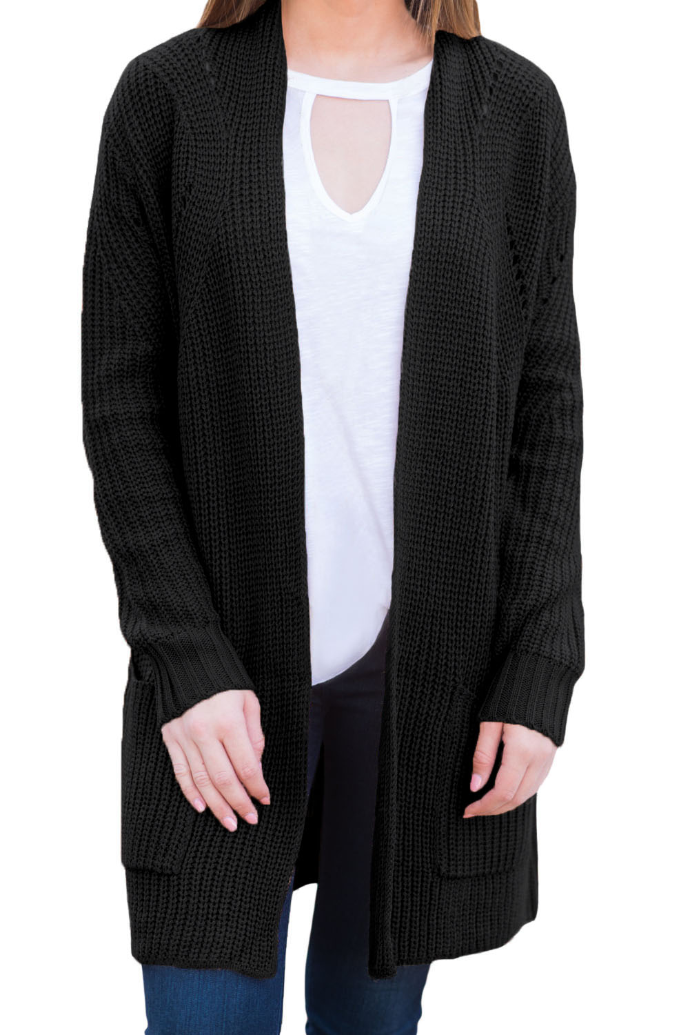 Wholesale Sweaters Cardigans  Cheap Black  Open Front 