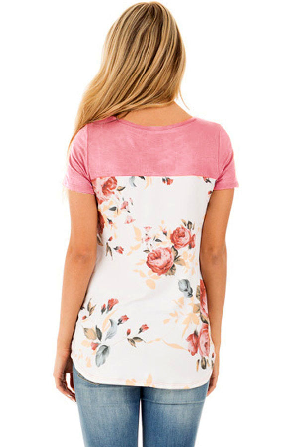 Download Womens Pink Floral Print Lower Back T-shirt