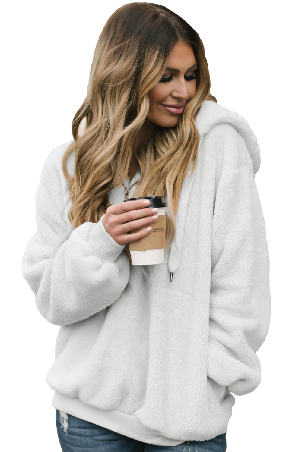 Wholesale Sweatshirts & Hoodies, Cheap White Warm Furry Pullover Hoodie Online