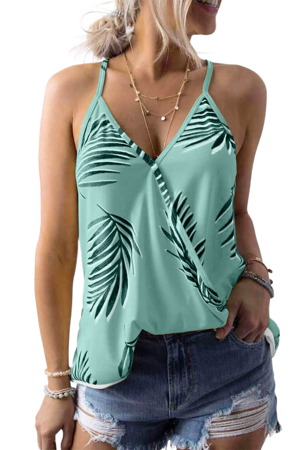 Wholesale Tank Tops, Cheap Green Tropical Plant Print Tank Top Online