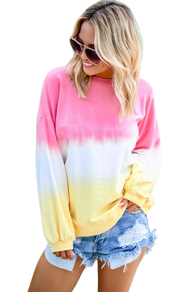 Wholesale Sweatshirts & Hoodies, Cheap Pink Color Block Tie Dye ...