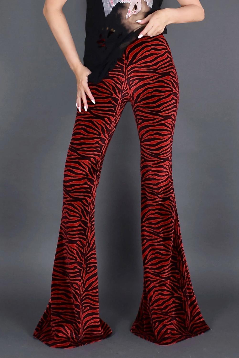 Wholesale Pants & Culotte, Cheap Black Red Zebra Print Wide Leg Pants