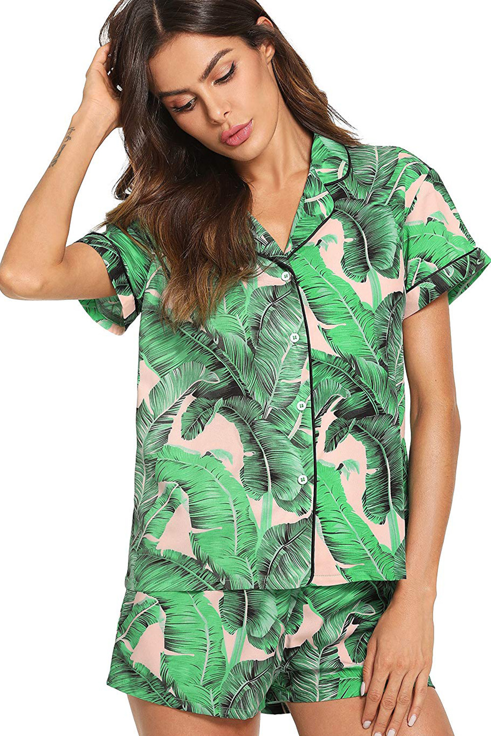 Wholesale Push it production, Cheap Green Palm Tree Print Shirt Shorts ...