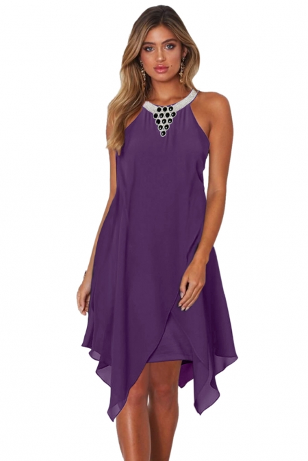 Wholesale Mini Dresses, Cheap Purple Sleeveless Short Handkerchief ...