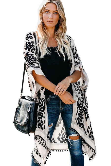 Black Prowess Pom Pom Kimono